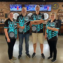 Load image into Gallery viewer, Black And Turquoise Flaming Smoke Darts Shirt For Men Custom Darts Jersey Team Polo &amp; 1/4 Zip TDM6097