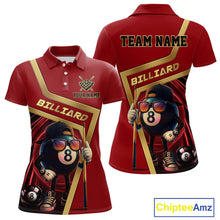 Load image into Gallery viewer, Red Funny 8 Ball Pool Billiard Shirt For Women Custom Gold Billiard Team Jersey Polo &amp; 1/4 Zip TDM6354