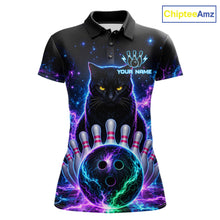 Load image into Gallery viewer, Neon Funny Cat Bowling Jersey Polo &amp; 1/4 Zip For Women Custom Bowling Team Jersey, Bowling Gifts TDM6359