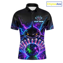 Load image into Gallery viewer, Neon Funny Shark Bowling Jersey Polo &amp; 1/4 Zip For Men Custom Bowling Team Jersey, Bowling Uniform TDM6360
