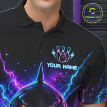 Load image into Gallery viewer, Neon Funny Shark Bowling Jersey Polo &amp; 1/4 Zip For Men Custom Bowling Team Jersey, Bowling Uniform TDM6360
