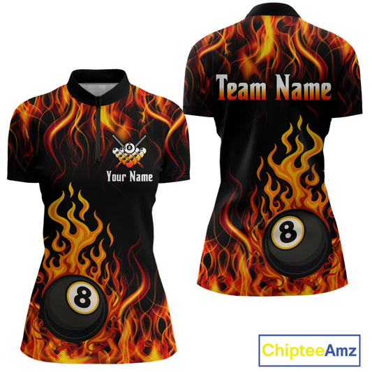 Billiard Fire 8 Ball Flame Custom Women's Billiard Shirts, Billiard Team Pool Jerseys |Orange TDM4011