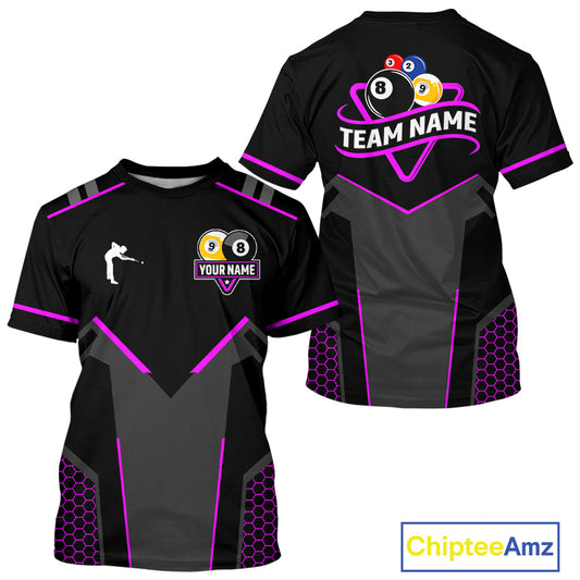 Personalized 8 Ball & 9 Ball Pool Billiard T-Shirt For Men Custom Billiard Team Jerseys | Purple TDM3582