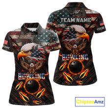 Load image into Gallery viewer, Vintage American Flag Bowling Shirt For Women Custom Eagle Bowling Team Jersey Polo &amp; 1/4 Zip TDM6107
