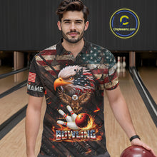 Load image into Gallery viewer, American Flag Flame Eagle Bowling Shirt For Men Custom Patriotic Bowling Jersey Polo &amp; 1/4 Zip TDM6108