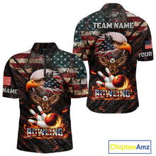 Load image into Gallery viewer, American Flag Flame Eagle Bowling Shirt For Men Custom Patriotic Bowling Jersey Polo &amp; 1/4 Zip TDM6108