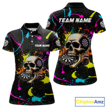 Load image into Gallery viewer, Personalized Funny Skull Colorful Paint Dart Shirt For Women Custom Darts Team Jersey Polo &amp; 1/4 Zip TDM4213
