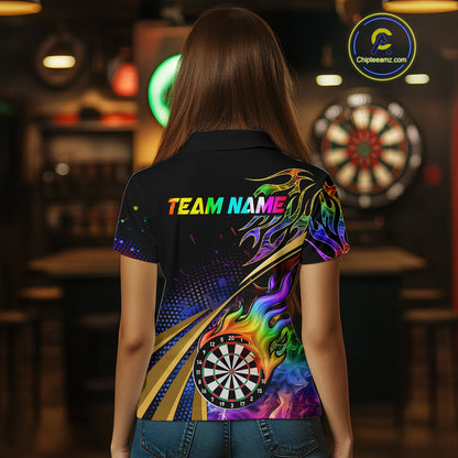 Personalized Colorful Flame Darts Shirt For Women Custom Darts League Team Jerseys Polo & 1/4 Zip TDM4215