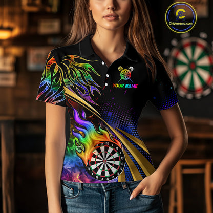 Personalized Colorful Flame Darts Shirt For Women Custom Darts League Team Jerseys Polo & 1/4 Zip TDM4215