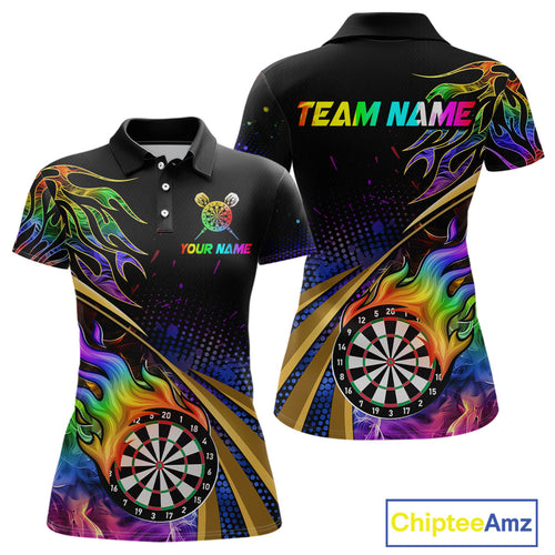 Personalized Colorful Flame Darts Shirt For Women Custom Darts League Team Jerseys Polo & 1/4 Zip TDM4215