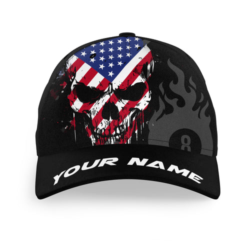 American Flag Skull 8 Ball Billiard Cap For Pool Player Custom Patriotic Billiard Hats TDM4597