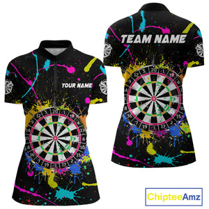 Funny Colorful Paint Darts Jersey For Women Custom Polo & Quarter Zip Darts Team Shirts Outfit TDM4602