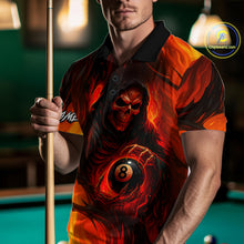 Load image into Gallery viewer, Orange Flaming Grim Reaper 8 Ball Billiard Shirt For Men Custom Halloween Pool Team Shirt Outfit TDM4811