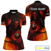 Load image into Gallery viewer, Orange Flaming Grim Reaper 8 Ball Billiard Shirt For Women Custom Halloween Pool Team Shirt Outfit TDM4811