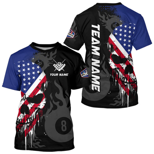 Grunge American Flag Skull 8 Ball Pool T Shirt For Men Custom Pool Team Jersey, Billiard T Shirt TDM3249