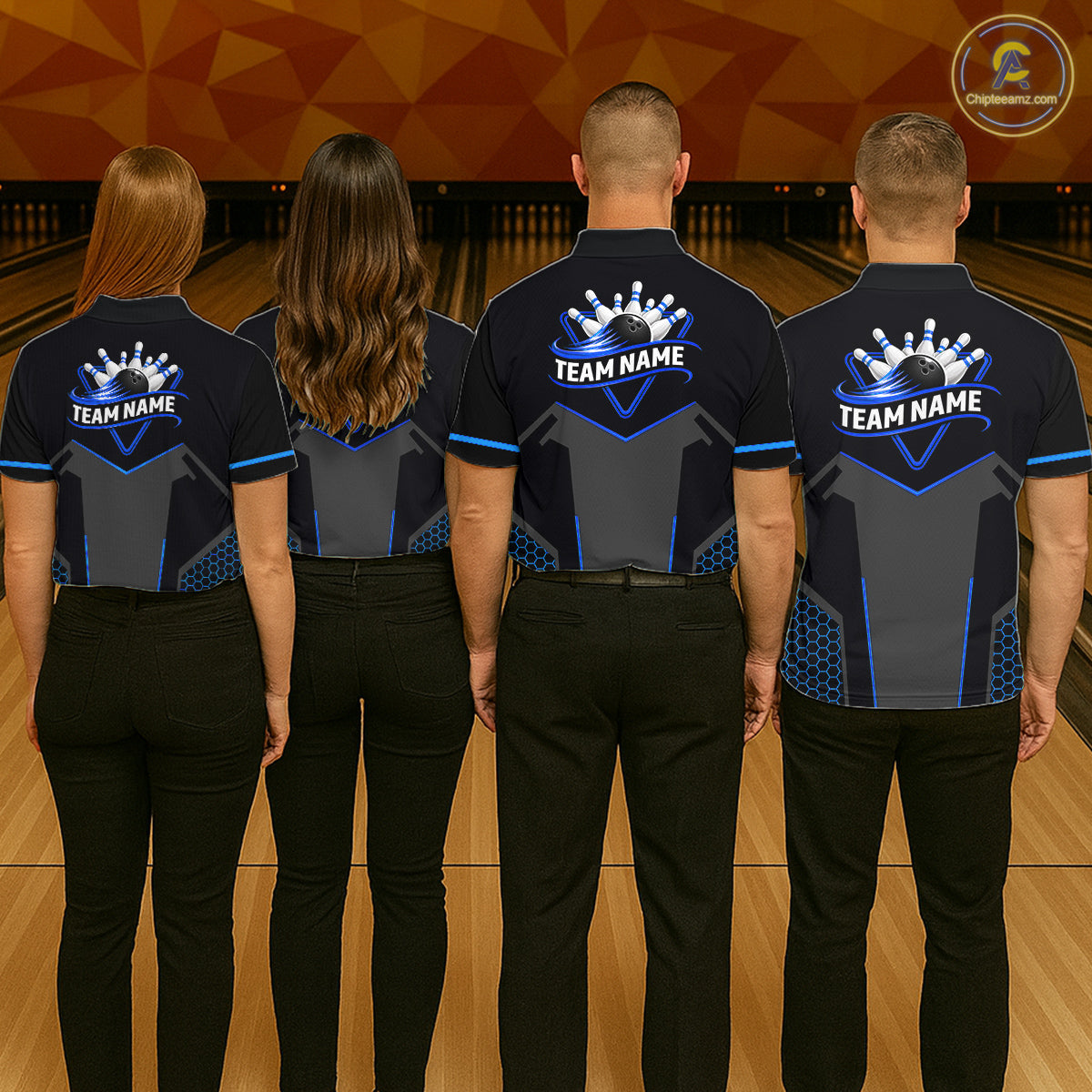 Personalized Bowling Jersey For Women Custom Black And Blue Bowling Team Shirt Polo & 1/4 Zip TDM6117