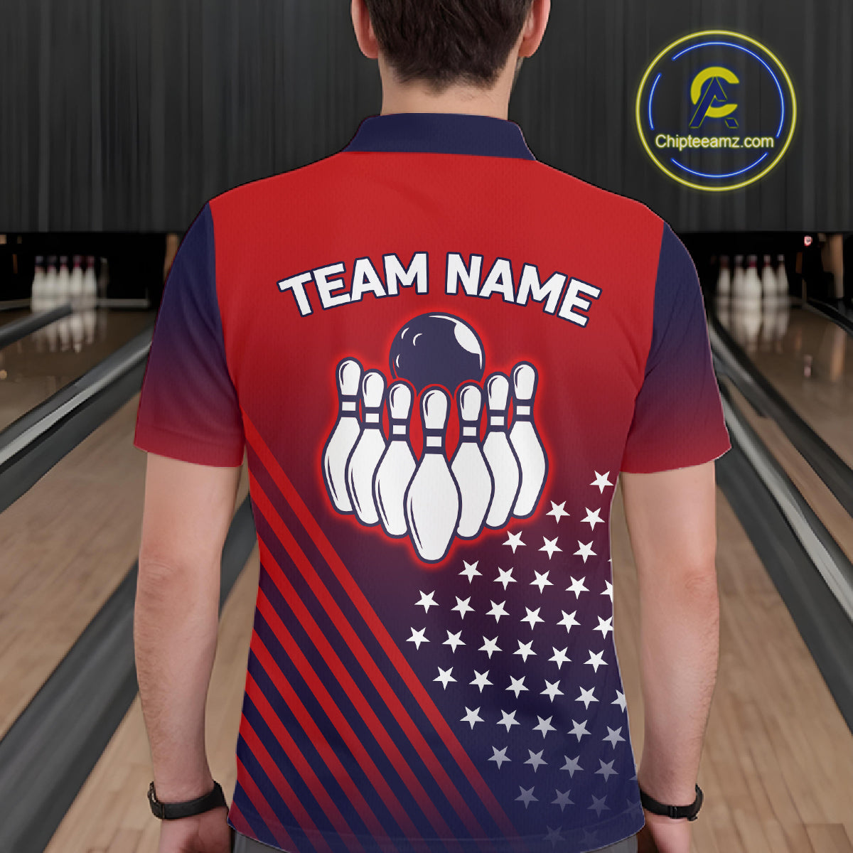 American Flag Bowling Jersey For Men, Custom Patriotic Bowling League Team Shirts Polo & 1/4 Zip TDM6544