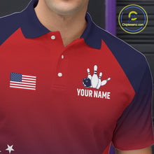 Load image into Gallery viewer, American Flag Bowling Jersey For Men, Custom Patriotic Bowling League Team Shirts Polo &amp; 1/4 Zip TDM6544