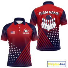 Load image into Gallery viewer, American Flag Bowling Jersey For Men, Custom Patriotic Bowling League Team Shirts Polo &amp; 1/4 Zip TDM6544