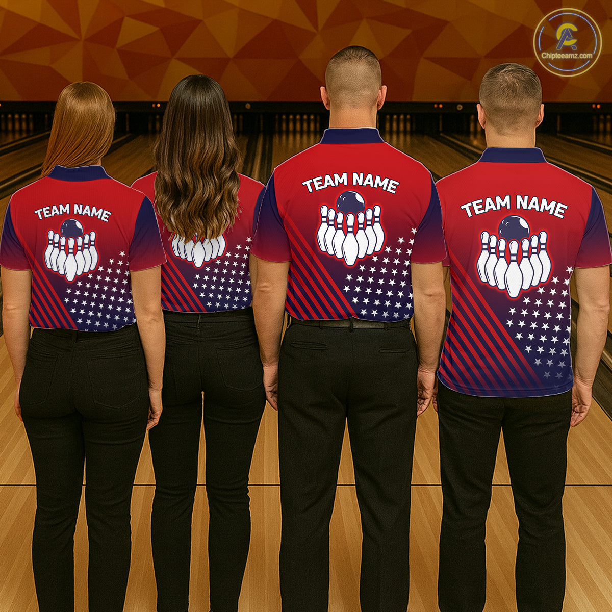 American Flag Bowling Jersey For Men, Custom Patriotic Bowling League Team Shirts Polo & 1/4 Zip TDM6544