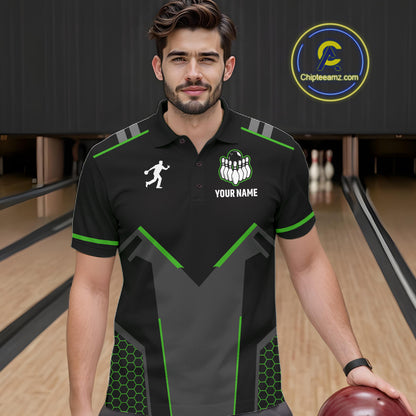 Personalized Bowling Jersey For Men, Custom Black And Green Bowling Team Shirt Polo & 1/4 Zip TDM6546
