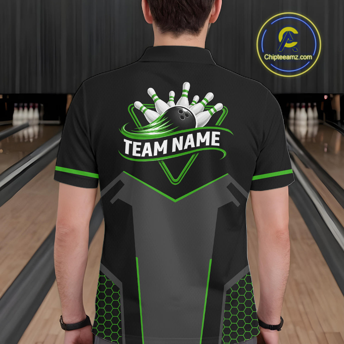 Personalized Bowling Jersey For Men, Custom Black And Green Bowling Team Shirt Polo & 1/4 Zip TDM6546