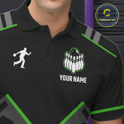 Personalized Bowling Jersey For Men, Custom Black And Green Bowling Team Shirt Polo & 1/4 Zip TDM6546
