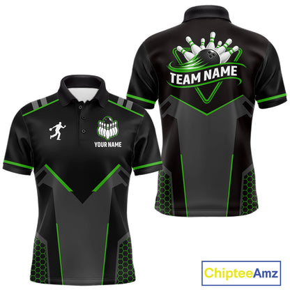 Personalized Bowling Jersey For Men, Custom Black And Green Bowling Team Shirt Polo & 1/4 Zip TDM6546