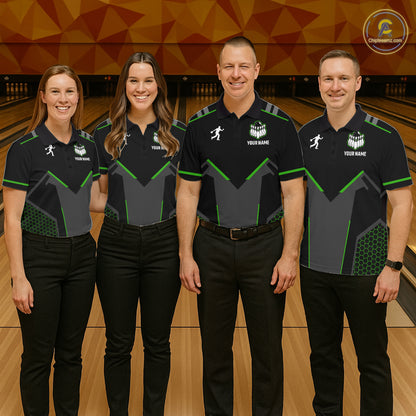 Personalized Bowling Jersey For Men, Custom Black And Green Bowling Team Shirt Polo & 1/4 Zip TDM6546