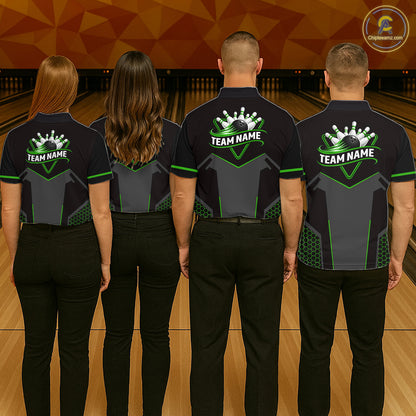 Personalized Bowling Jersey For Men, Custom Black And Green Bowling Team Shirt Polo & 1/4 Zip TDM6546