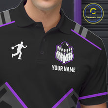 Load image into Gallery viewer, Personalized Bowling Jersey For Men, Custom Black And Purple Bowling Team Shirt Polo &amp; 1/4 Zip TDM6547