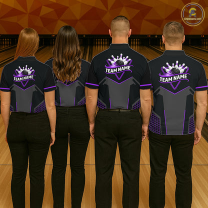Personalized Bowling Jersey For Men, Custom Black And Purple Bowling Team Shirt Polo & 1/4 Zip TDM6547