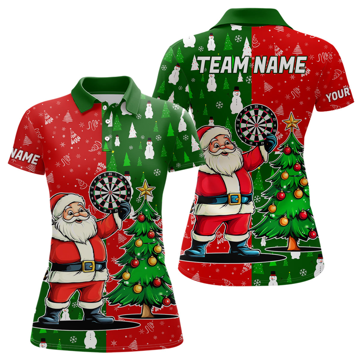 Red And Green Darts Santa Christmas Polo & Quarter-Zip Shirts For Women Custom Funny Xmas Dart Shirts TDM3021