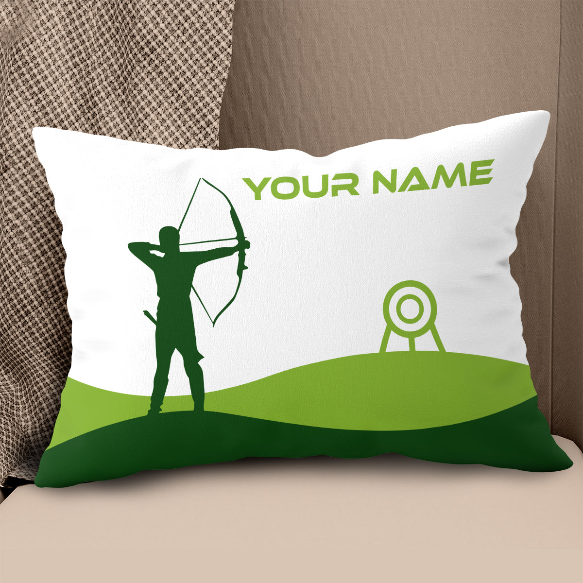 Custom Green White Archery Men Player Pillow, Archery Decorative Pillows TDM0765