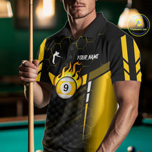Load image into Gallery viewer, Personalized Yellow 9 Ball Flame Billiard Polo &amp; Quarter Zip For Men, 9 Ball Pool Team Jersey TDM6127
