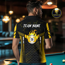 Load image into Gallery viewer, Personalized Yellow 9 Ball Flame Billiard Polo &amp; Quarter Zip For Men, 9 Ball Pool Team Jersey TDM6127