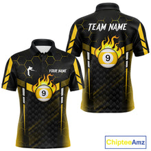 Load image into Gallery viewer, Personalized Yellow 9 Ball Flame Billiard Polo &amp; Quarter Zip For Men, 9 Ball Pool Team Jersey TDM6127