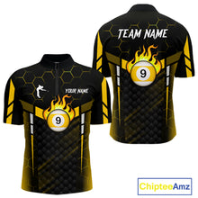 Load image into Gallery viewer, Personalized Yellow 9 Ball Flame Billiard Polo &amp; Quarter Zip For Men, 9 Ball Pool Team Jersey TDM6127