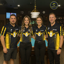 Load image into Gallery viewer, Personalized Yellow 9 Ball Flame Billiard Polo &amp; Quarter Zip For Men, 9 Ball Pool Team Jersey TDM6127