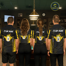 Load image into Gallery viewer, Personalized Yellow 9 Ball Flame Billiard Polo &amp; Quarter Zip For Men, 9 Ball Pool Team Jersey TDM6127