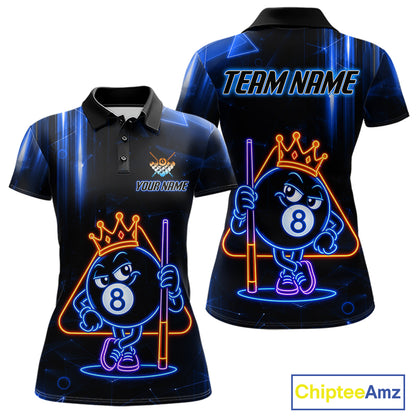 Custom Blue Funny Neon 8 Ball Pool Polo Shirt Designed for Personalized Billiard Team Jerseys with Vibrant Graphics and Athletic Performance Style
