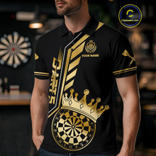 Load image into Gallery viewer, Black And Golden Funny Crown Darts Shirt Polo &amp; 1/4 Zip For Men Custom Darts League Team Jersey TDM4821