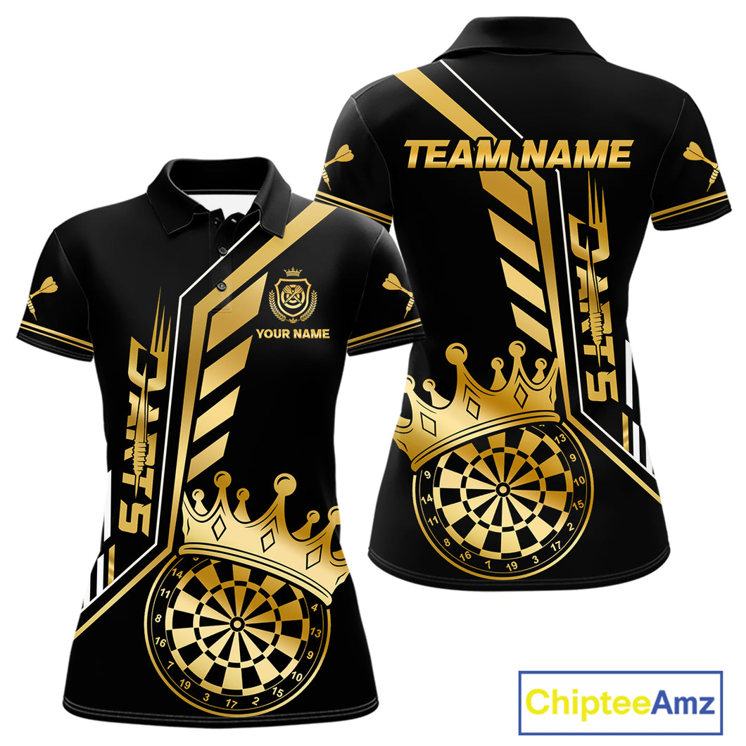 Black And Golden Funny Crown Darts Shirt Polo & 1/4 Zip For Women Custom Darts League Team Jersey TDM4821