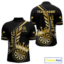 Load image into Gallery viewer, Black And Golden Funny Crown Darts Shirt Polo &amp; 1/4 Zip For Men Custom Darts League Team Jersey TDM4821