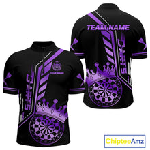 Load image into Gallery viewer, Black And Purple Funny Crown Darts Shirt Polo &amp; 1/4 Zip For Men Custom Darts League Team Jersey TDM4822