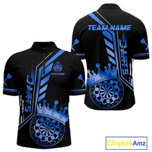 Load image into Gallery viewer, Black And Blue Funny Crown Darts Shirt Polo &amp; 1/4 Zip For Men Custom Darts League Team Jersey TDM4823