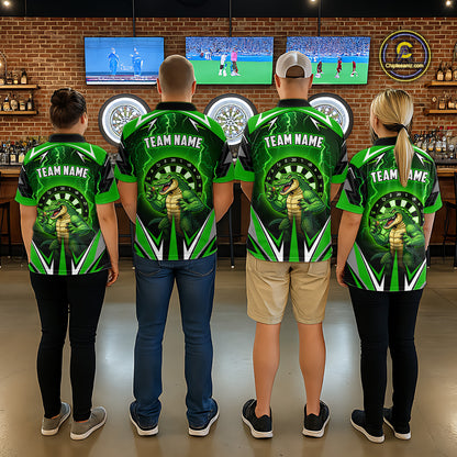 Green Funny Alligator Darts Shirt For Women Custom Lightning Darts Team Jersey Polo & 1/4 Zip TDM5966