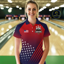 Load image into Gallery viewer, American Flag Bowling Jersey For Women Custom Patriotic Bowling Shirt Team Polo &amp; 1/4 Zip |Red TDM5970
