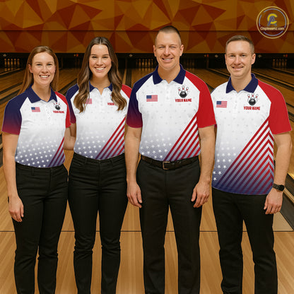 American Flag Bowling Jersey For Women Custom Patriotic Bowling Shirt Team Polo & 1/4 Zip |White TDM5971