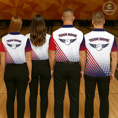 American Flag Bowling Jersey For Women Custom Patriotic Bowling Shirt Team Polo & 1/4 Zip |White TDM5971